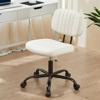 Small Office Desk Chair with Wheels Armless Comfy Computer Chair with Lumbar Support, PU Leather Low Back Adjustable 1