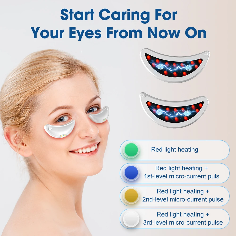 660nm Red Light Eye Massager with EMS Anti-Aging Eye Care Device Reduce Bags & Dark Circles Portable Rejuvenation Pads eye massager