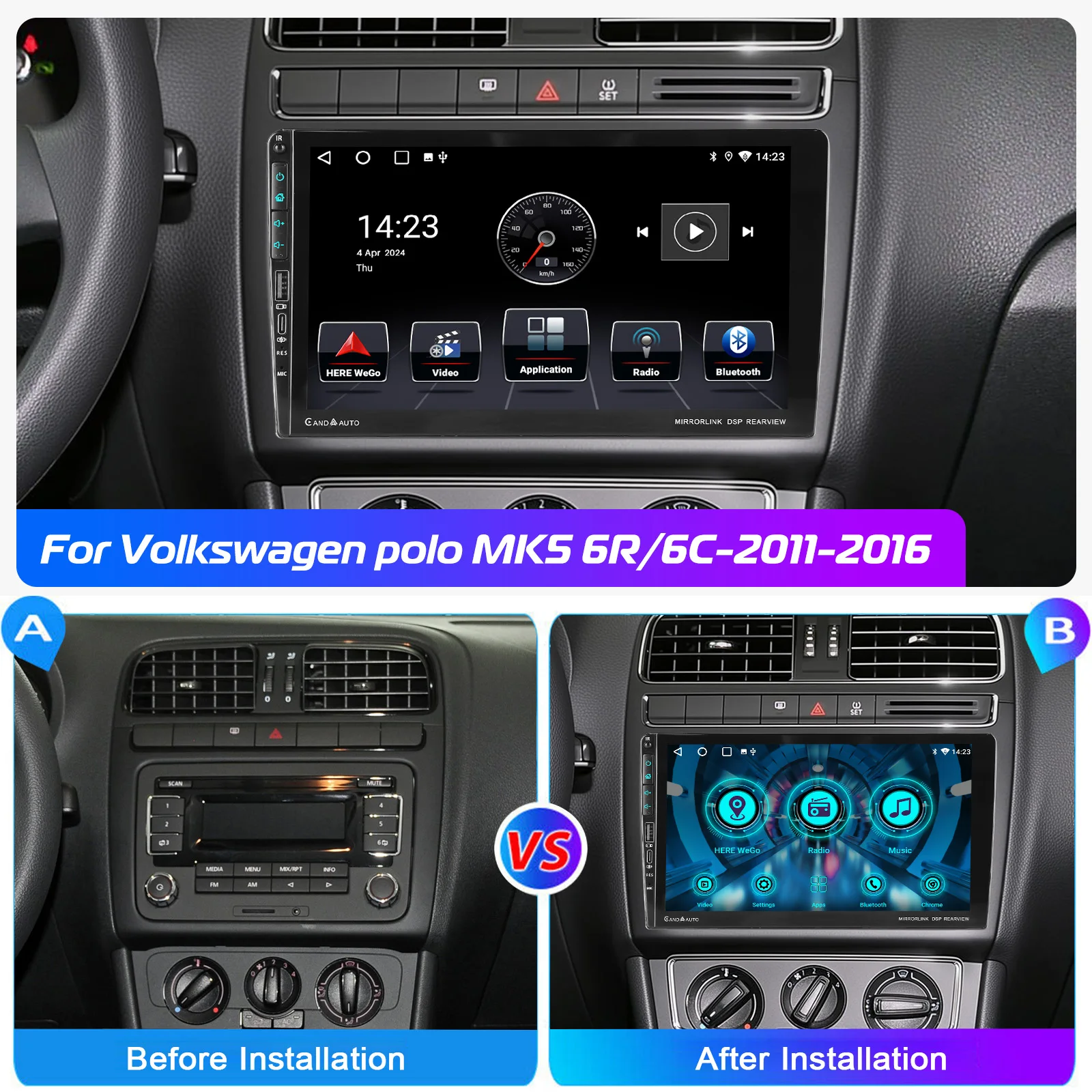 Autoradio ESSGOO Android 15 9/13.3 Zoll 4+64G/6+128G Für VW Polo 6R 6C 2009-2017 mit Wireless CarPlay Android Auto GPS Navigation WIFI Bluetooth RDS FM Touchscreen Mirror Link 2+64G Lenkradsteuerung – Detail 7