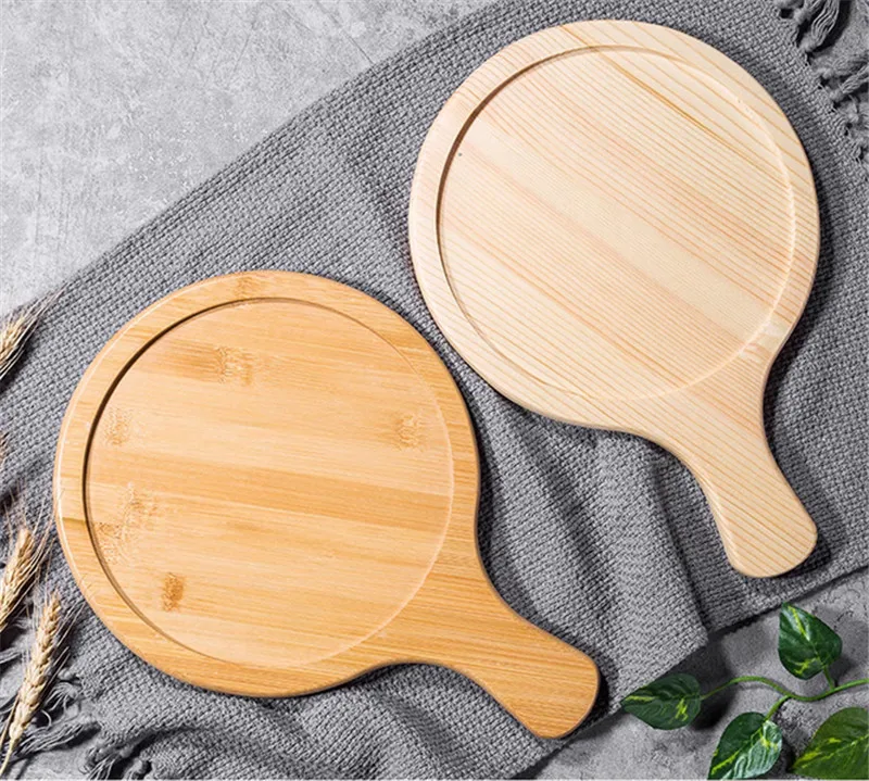 Description Picture 3 of itemWooden Pizza board Round with Hand Pan Baking Tray Stone Cutting Board Platter Pizza Bamboo Cake Bakeware Tools rejilla para