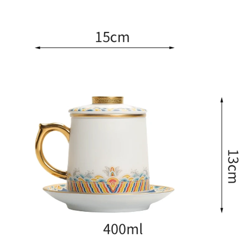 Creative Ceramic Hand Drawn Pattern Cups, Household Office Items Porcelain Filtered Tea Water Separation, Mugs Plate Combination