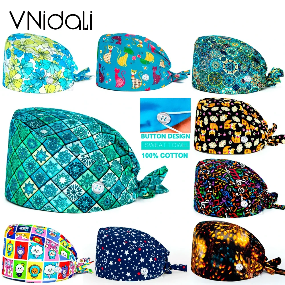 Pet Hospital Clinic Nurse Hats button Surgical Hats Pharmacist Vet Caps Women Doctor Surgery Beautician Scrubs Caps