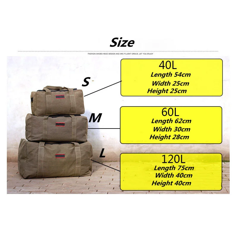 Outdoor 120L High Capacity Wear Resistance Canvas Hand Luggage Bag Men Women Self-Driving Trekking Camping Moving Travel Package