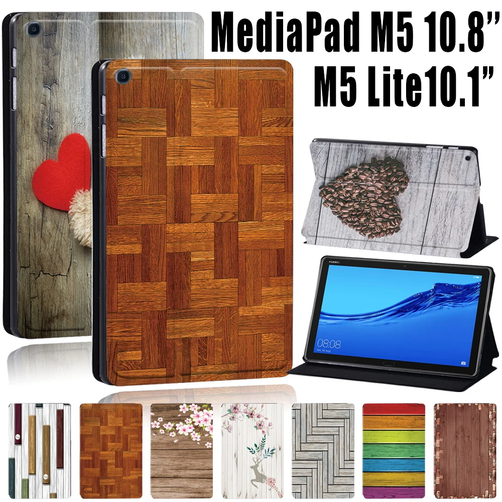 Per Huawei Mediapad M5 Lite 10.1 "Custodia Per Tablet Con Motivo In Legno Per Mediapad M5 10.8"/M5 Lite 8-Custodia Protettiva In Pelle Anticaduta