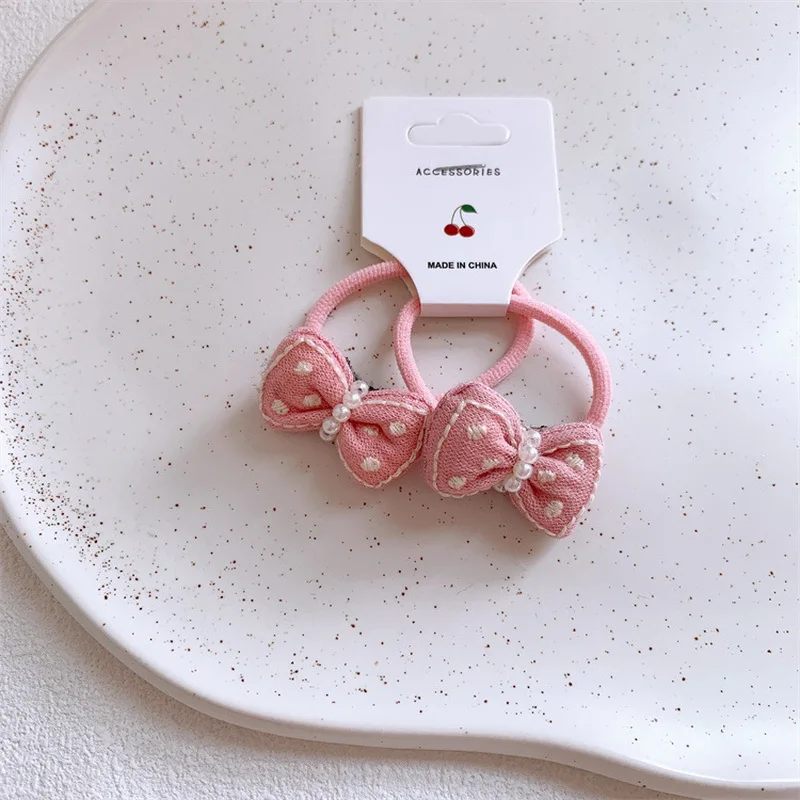 2 Stück/Set süße rosa Erdbeer-Haargummis und Haarspangen für Mädchen, Schleife, Haarspange, Kinder, Apfel-Haargummibänder, Baby-Bögen, Haarspangen – Detail 7