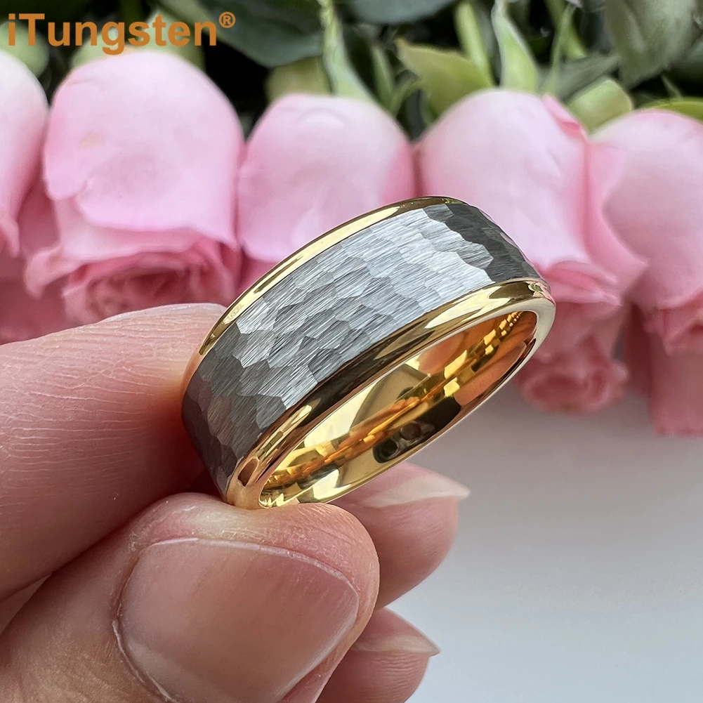 iTungsten 6mm 8mm Quality Hammer Ring Multicolor Tungsten Engagement Wedding Band Men Women Trendy Jewelry Comfort Fit
