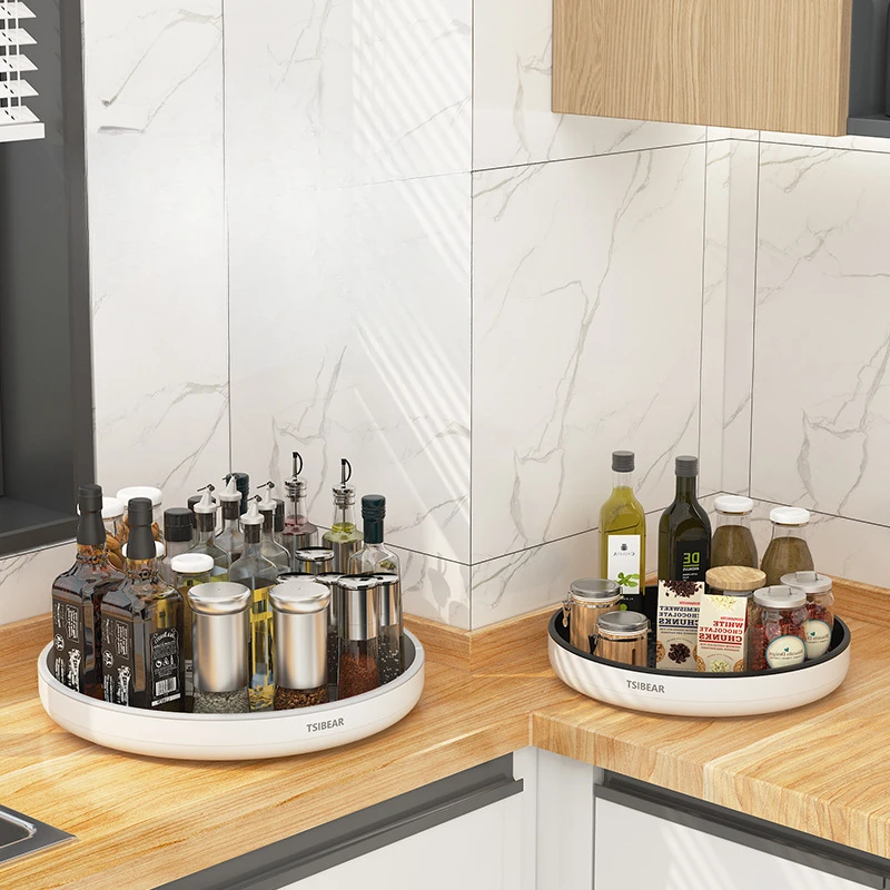 Kitchen Multi-functional Rotating Spice Plate Storage Spice Rack Round Storage Rack Organizer Turntable