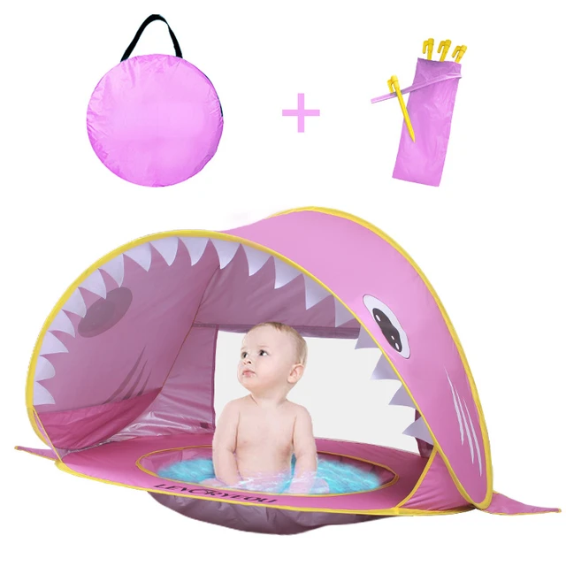 Baby Beach Sátor Felbukkanó Cápa Medencével Hordozható Napsütéses Védelem Vízálló Tengerparti Kiegészítők A Kisgyermek Strand Árnyékához - Image 5