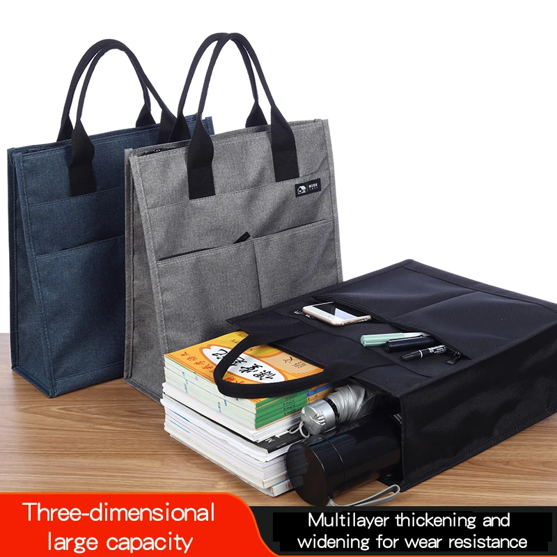 KOBEST Vertical / Horizontal Casual Three-zipper Stereo Tote Bag Hand Document Business Storage Canvas