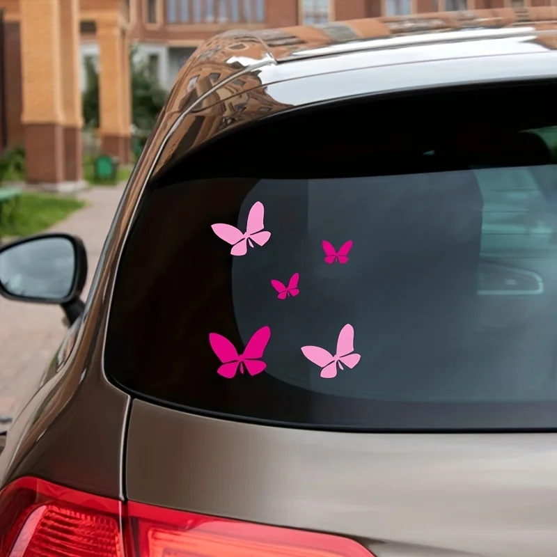 Pegatinas de vinilo de mariposas para decoración de coche, calcomanías  Rosas y rosas para ventana de coche, portátil, taza, 5 piezas