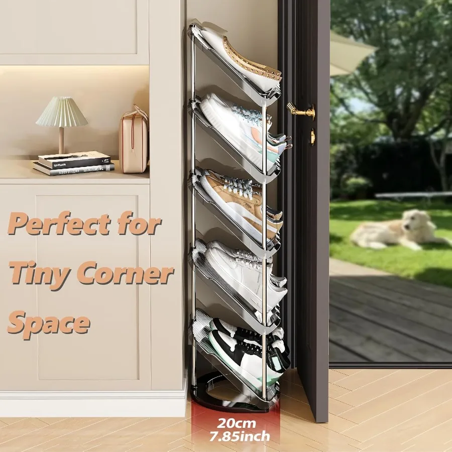 2 Pack Sloping Narrow Shoe Rack 5 Tiers Free Standing Vertical Shoes Racks for Small Spaces and Corner Shoe Storage Organizer f