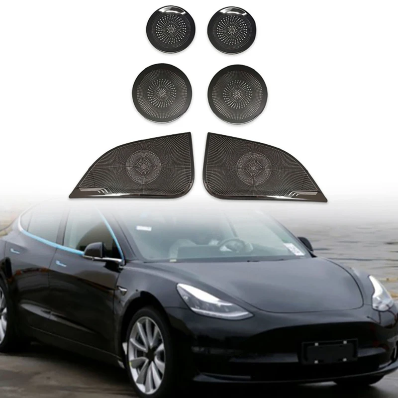 

2 Pcs Car Horn Grille Front Door and Rear Door A-Pillar Audio Panel Stainless Steel Horn Cover for Tesla Model 3/y