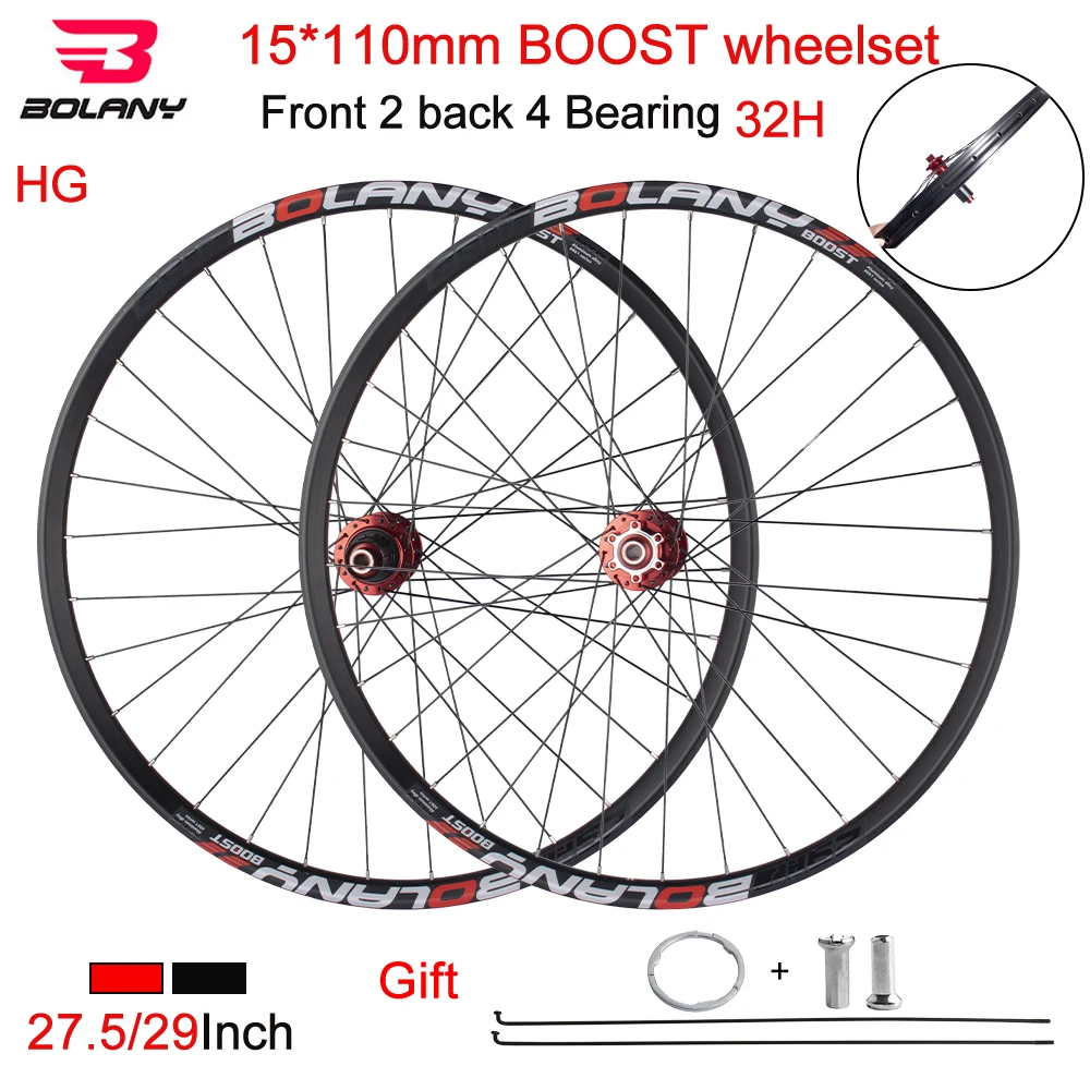 BOLANY MTB Boost Wheelset Thru-Axle 15*110mm 32H 14G HG XD 27.5 29 Inch Double Rim Disc Brake Wheelset Bicycle Accessories