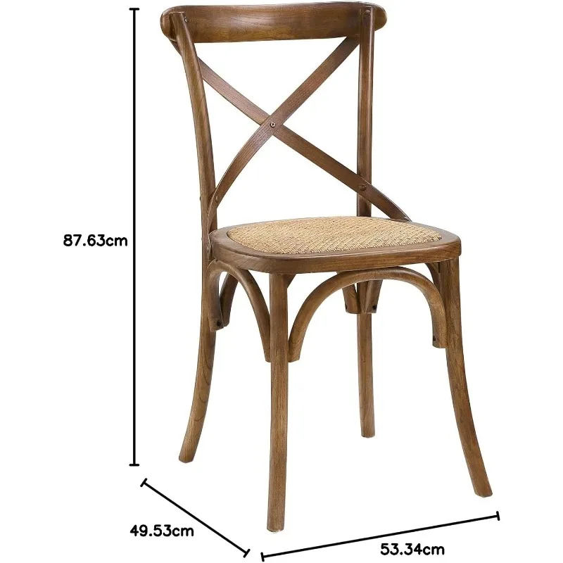 Modway Gear Rustic Modern Farmhouse Elm Wood Rattan Dining Chair in Walnut 3