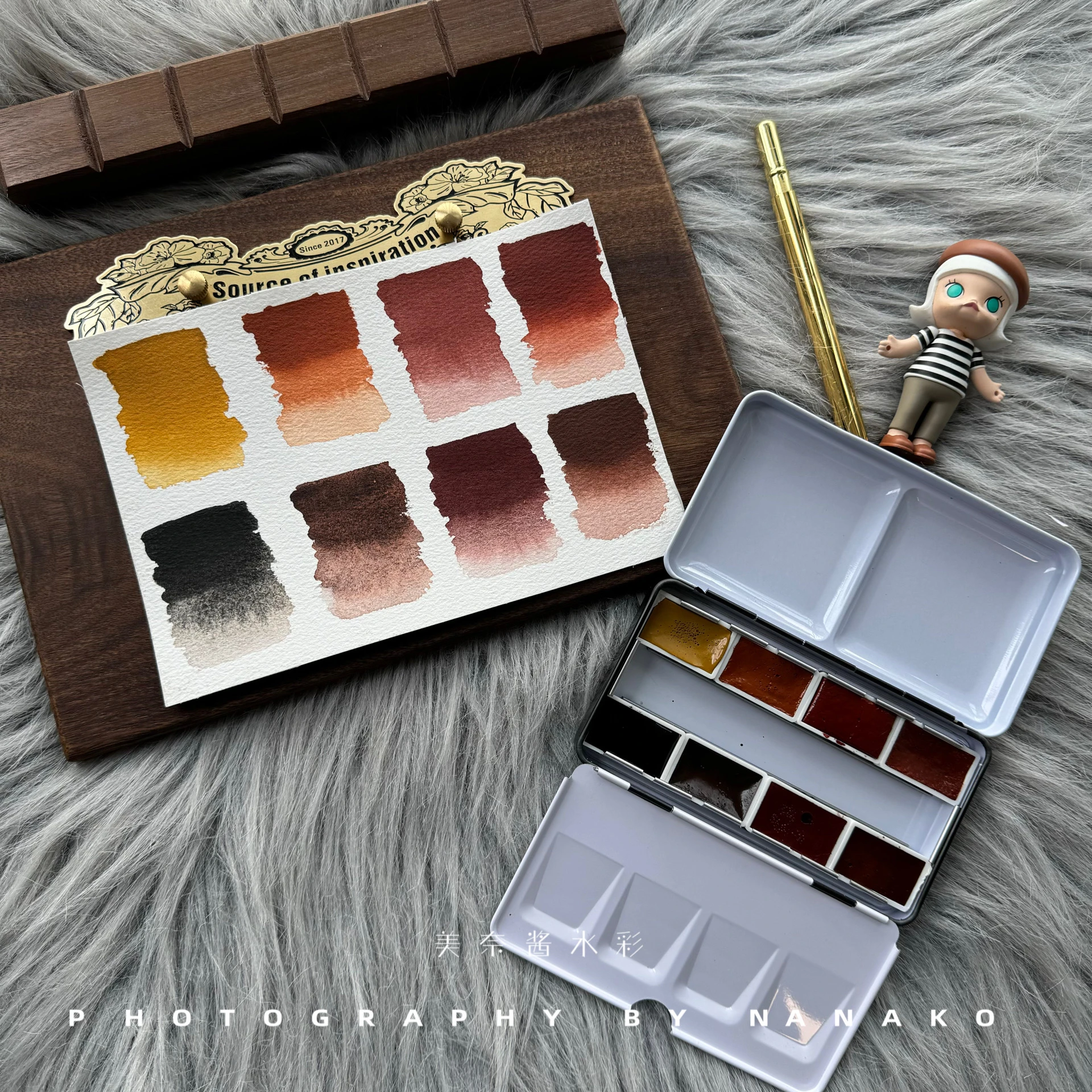 Sinours 핸드메이드 아티스트 솔리드 수채화 페인트, 미네랄 컬러, 8 색 아쿠아렐라 풀 블록 세트, 전문 드로잉 아트 용품