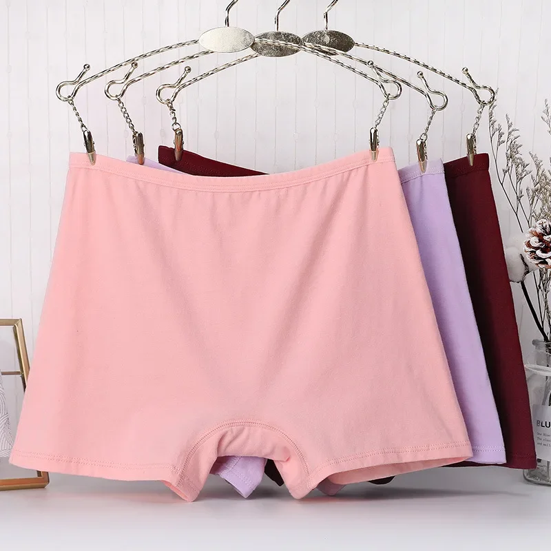 6pcs Cotton Women's High Waist Panties Boxer Underwear Solid Color Lady Plus Size Briefs Shorts Underwear