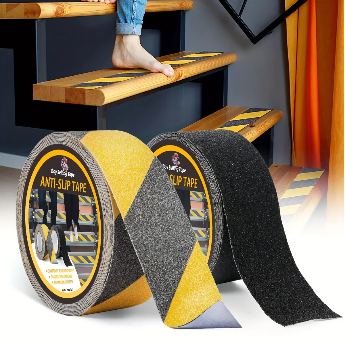 Satawell Anti Slip Tape (4 Inch X 30 Feet) Non Slip Safety Grip Tape,Strong Traction Friction Abrasive Adhesive For Stairs Steps Outdoor Waterproof Non Skid Treads - Caution Yellow/Black - View #9