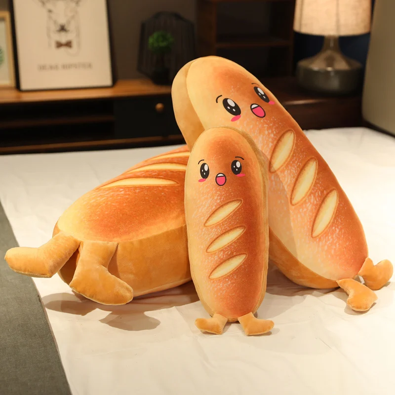 Baguette Hot Dog Plush Bread Soft Stuffed Food Pillow 40-80cm Long Toast Bolster For Sleeping Smile Face Children Gift