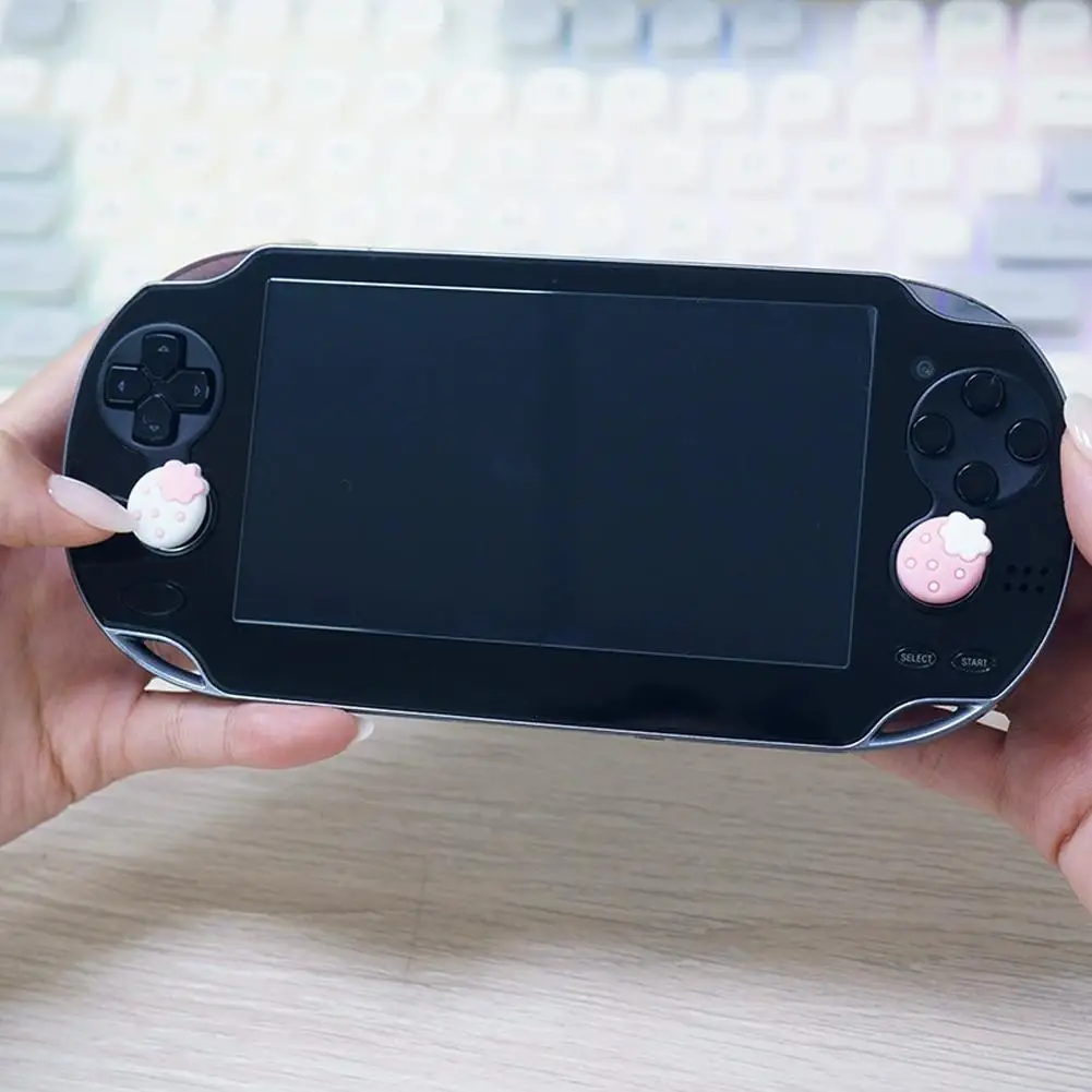 PS Vita 1000/2000 딸기 모양 보호 캡용 4pcs 실리콘 소프트 엄지 스틱 그립 캡 조이스틱 커버