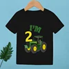 Farm Tractor Car Print Happy Birthday Cartoon Kids T shirt 1 2 3 4 5 6 7 8 9 Years Girls Clothes Baby Boys Short Sleeve T-Shirts 2