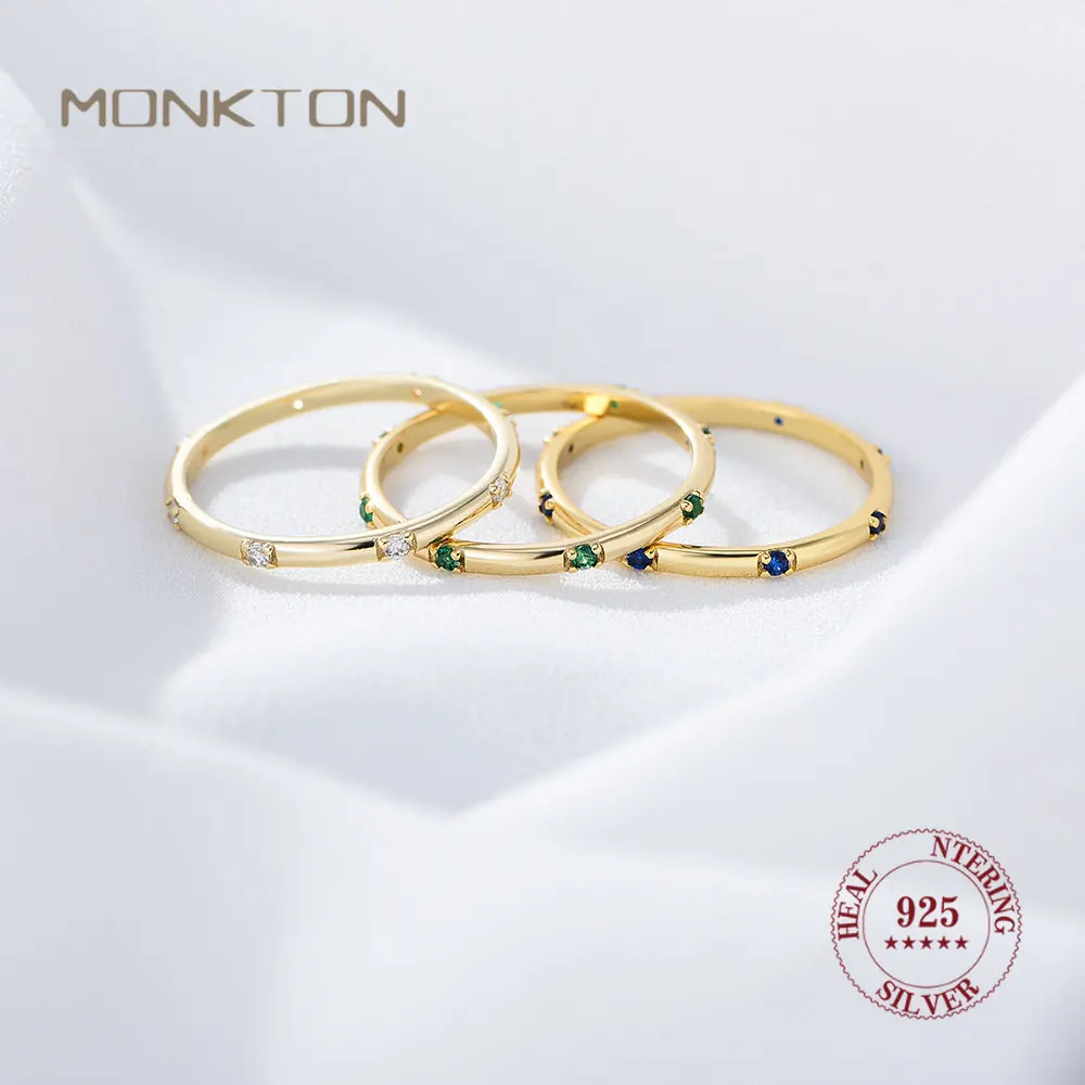 

Мини минималистичные золотые тонкие кольца Monkton для женщин, ювелирные изделия из искусственного циркония, круглые свадебные кольца из стерлингового серебра 925 пробы, бесплатная доставка