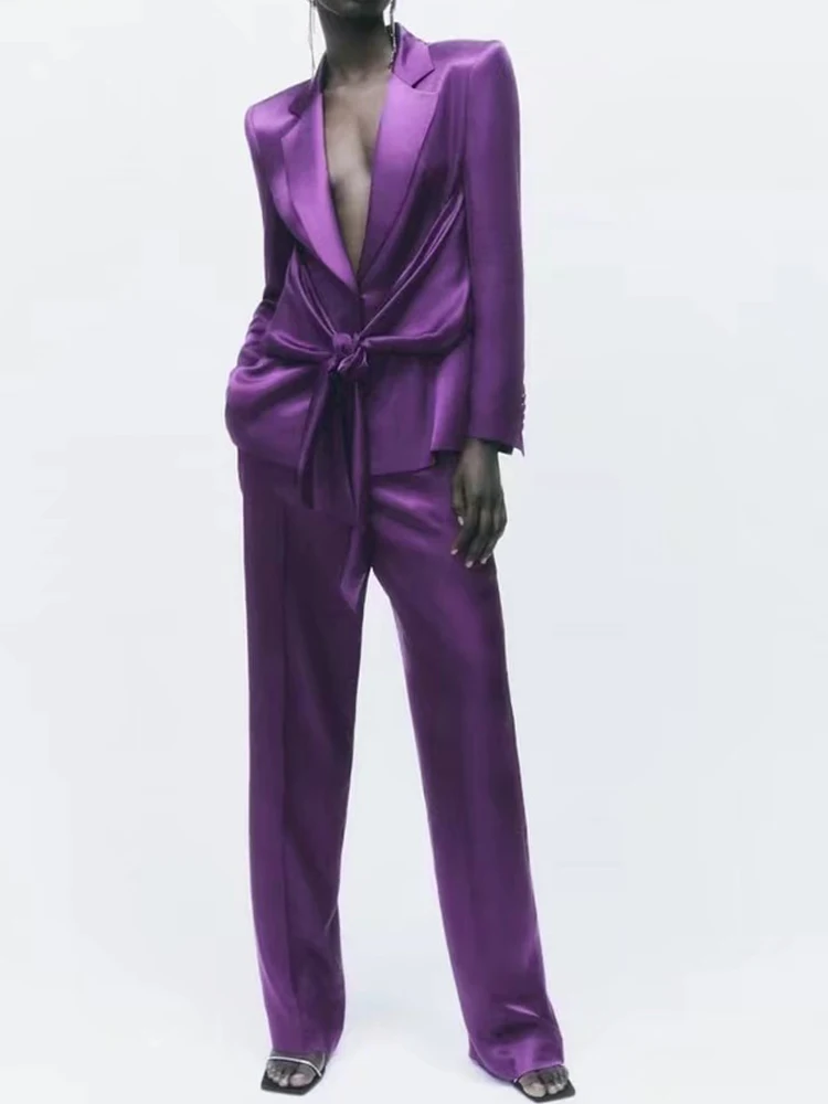 Kumsvag Women Autumn Satin Pant Suits 2 Pieces Sets 2022 Fashion Solid ...