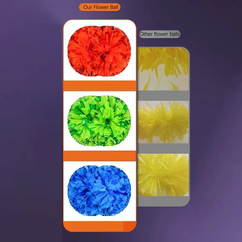 1 Pair Plastic Handle Cheerleader Pom Poms Metallic Shine Streamer Cheerleading Pompom Ball Game Dance Decorator Club Supply