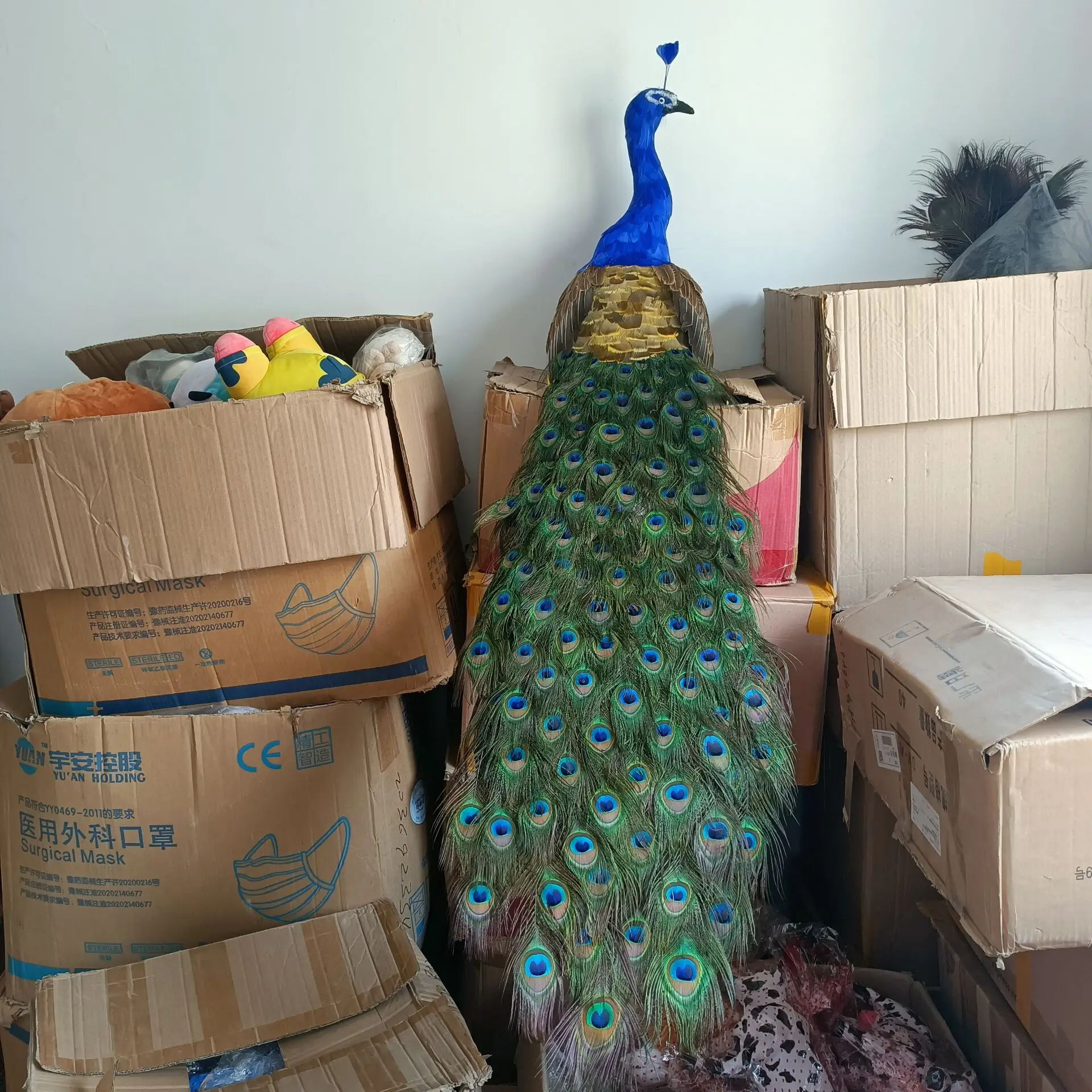 

long tail foam&feathers colorful peacock model garden decoration gift about 150cm s2259