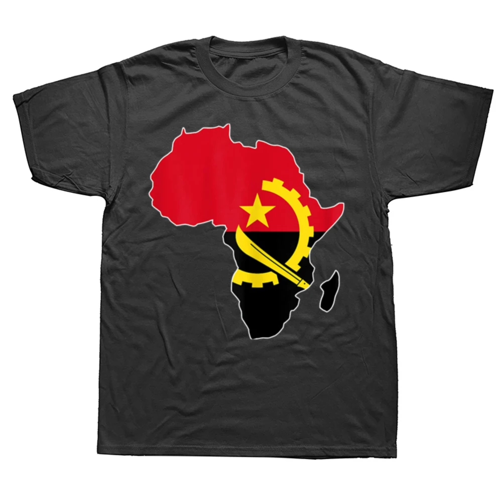 Lustiges Vintage-T-Shirt mit Angola-Flagge und Afrika-Karte für Männer und Frauen, Hip-Hop-Übergrößen-T-Shirt aus 100% Baumwolle, Komfort-T-Shirts