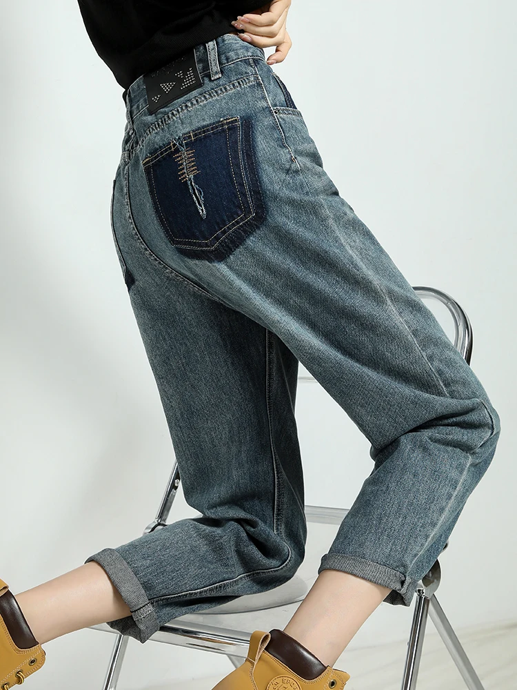 Trendy High Street Y2K Harajuku Jeans Women's High-Waisted Denim Trousers Ladies Loose-fitting Straight Denim Pants Korean Chic