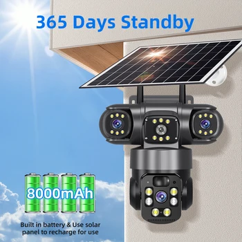 9MP Full HD Solar WiFi Camera 3 Screen 3 Lens 10X Zoom PIR Human Detect Camera Surveillance Night Vision Security Protection 2
