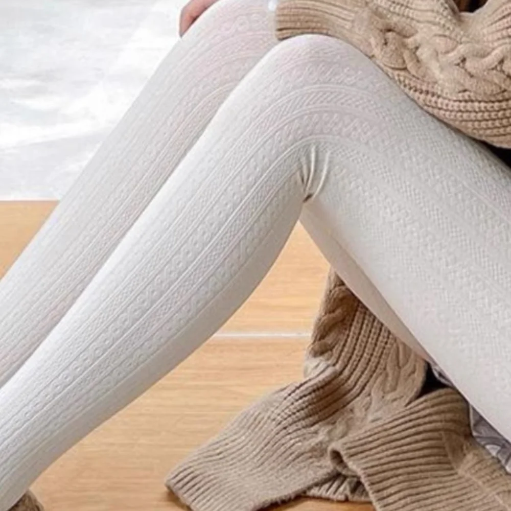 

Winter Candy Color Warm Pantyhose Oat Color Skinny Full Foot Thickened Base Socks Foundation Plush stripe Tights Japanese