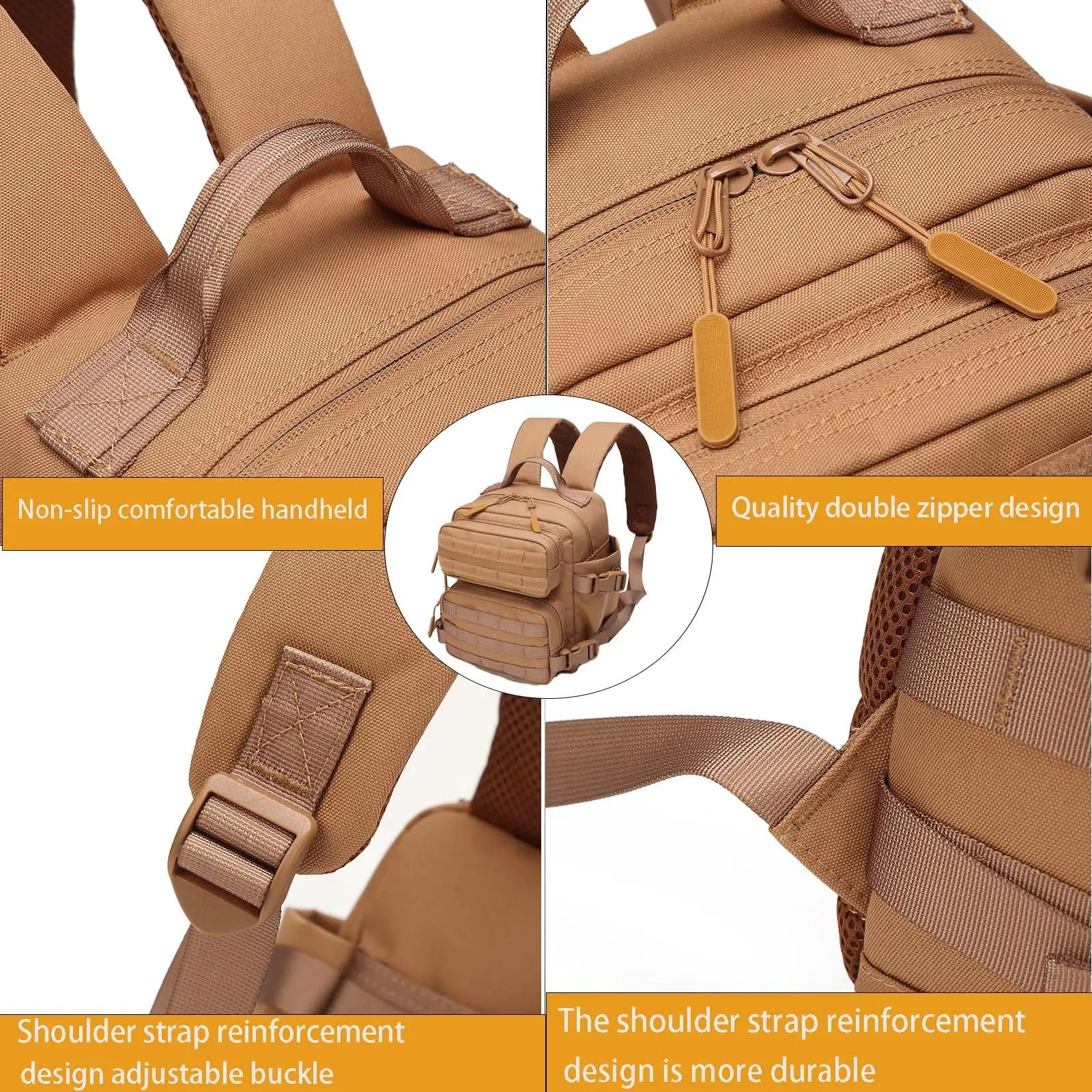 Mini zaino tattico da 9 litri Borsa da palestra piccola Zaino portatile da fitness con sistema Molle per escursioni, campeggio, viaggi, uso quotidiano - immagine 6