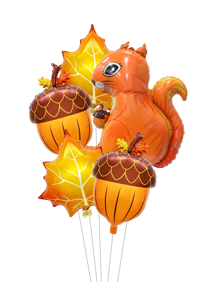 Fall Thanksgiving Balloons - 10 Pack Acorn Fox Leaf Squirrel Pumpkin Mylar Decorations