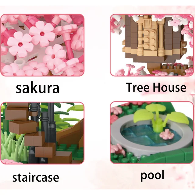 Cherry Blossom Treehouse Bonsai Tree Building Blocks Set Sakura Botanical Collection Building Set for Adults Teens Home Decor 3