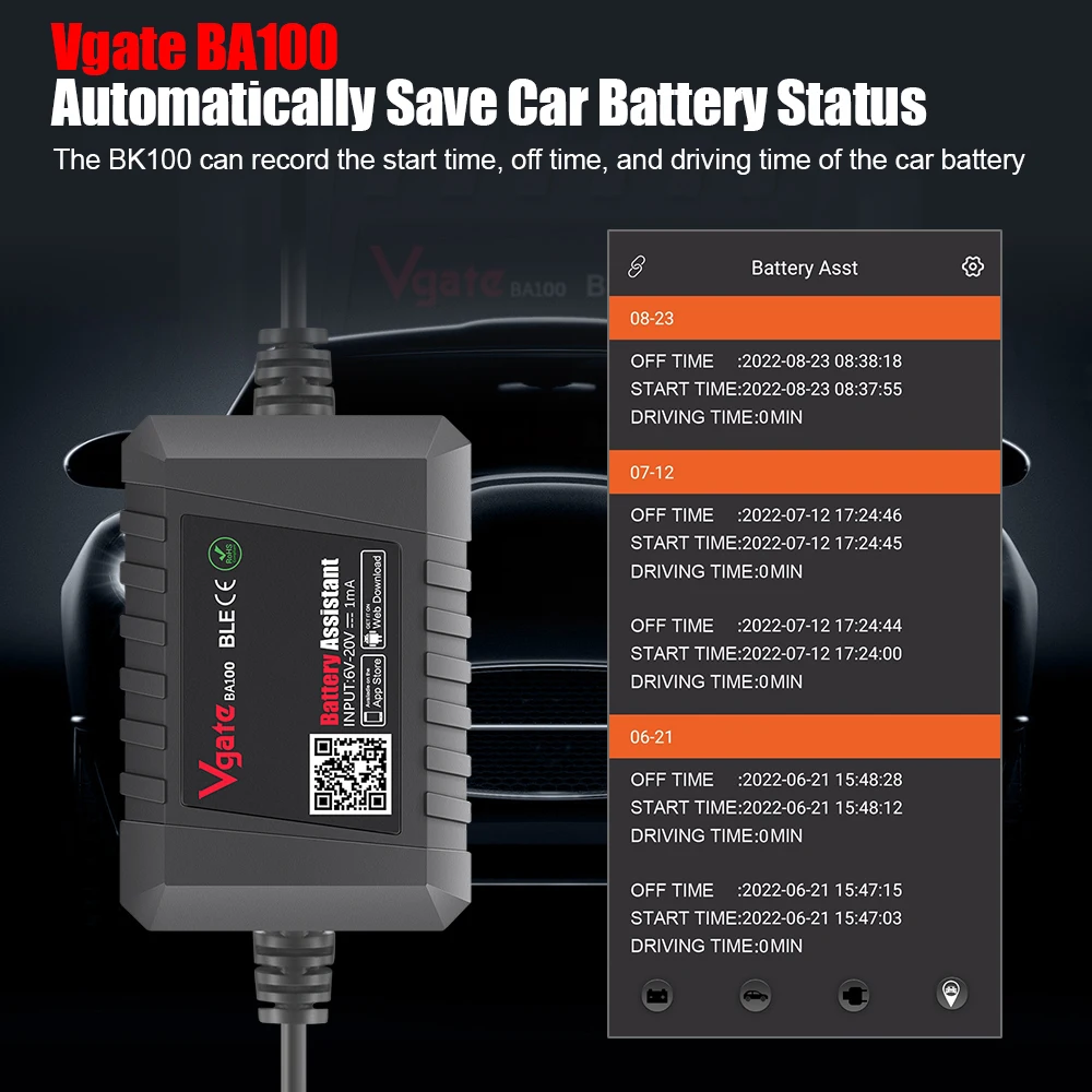 Battery Monitoring Tester Original Vgate BA100 Car Battery Tester 12V Monitor Bluetooth 4.0 Car Battery Assistant work with iOS & Android helper battery monitoring tester