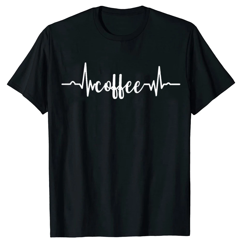 Lustige Kaffee-Grafik Herzschlag T-Shirts Baumwolle Kurzarm Geburtstagsgeschenke Herrenbekleidung Mode Lässig Locker Übergroßes T-Shirt