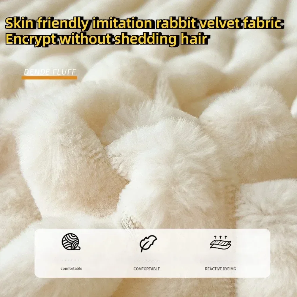 1PC Fluffy Rabbit Plush Elastic Fitted Sheet Mattress Protector Cover Warm Winter Coral Fleece Luxury Double Bed Bedsheet 시트 4