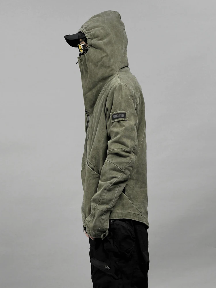 

Avant-Garde Style Wasteland Made Of Cotton Old Asymmetrical Deconstruction Diagonal Zipper Hooded Jacket For Men