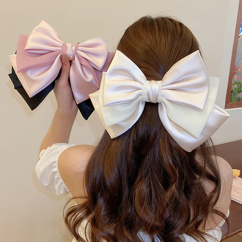 1/3 Pcs Pink Bow Hairpins Solid Color Big Bowknot Hair Clips Women Girl Soft Satin Barrettes Clip Wedding Hair Accessories K