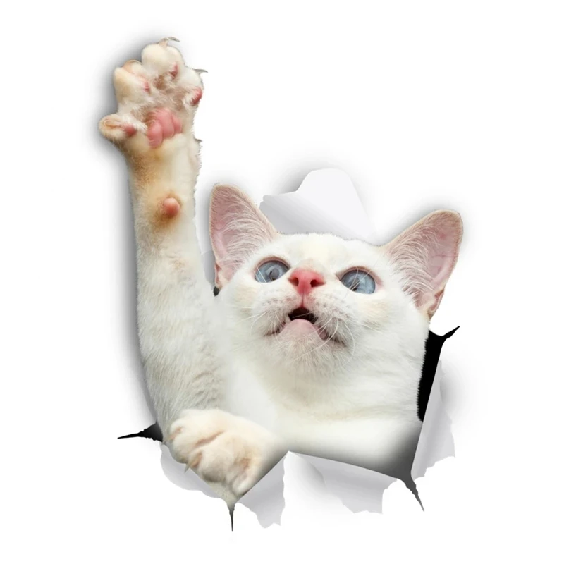 

Car Sticker Self-Adhesive Decal White Reaching Cat Waterproof Auto Decors on Bumper Rear Window 13CM 17CM