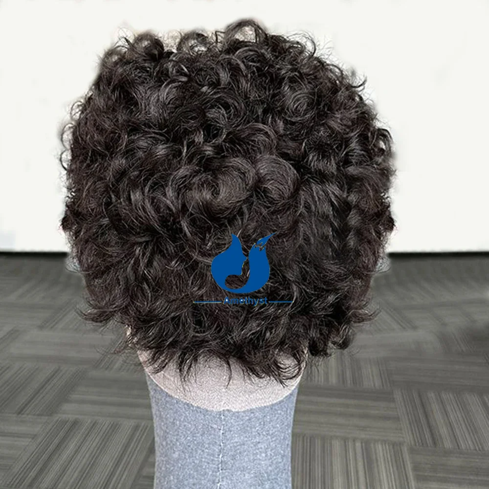 Short Natural Kinky Curly Male Pixie Cut 13x6 Lace Front Bob Wig Human Hair Preplucked Full Lace Bleached Knots Wig Remy Hair