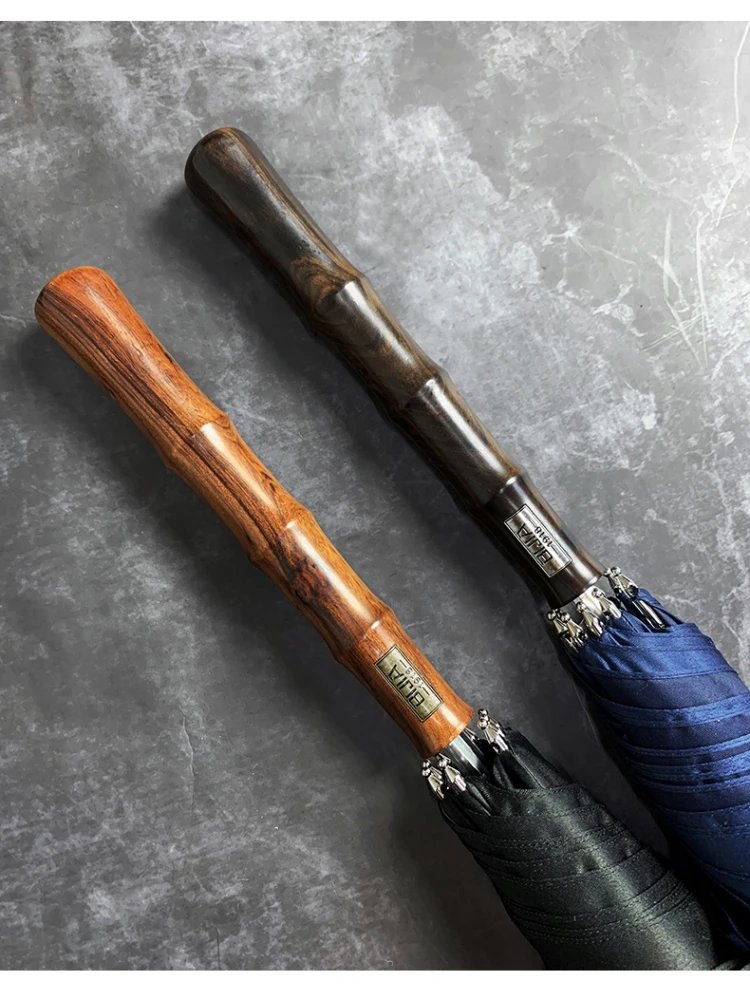 Umbrella Long Handle Straight Umbrella Car Automatic Men's Large Double Business Rain S Retro Wooden Handle