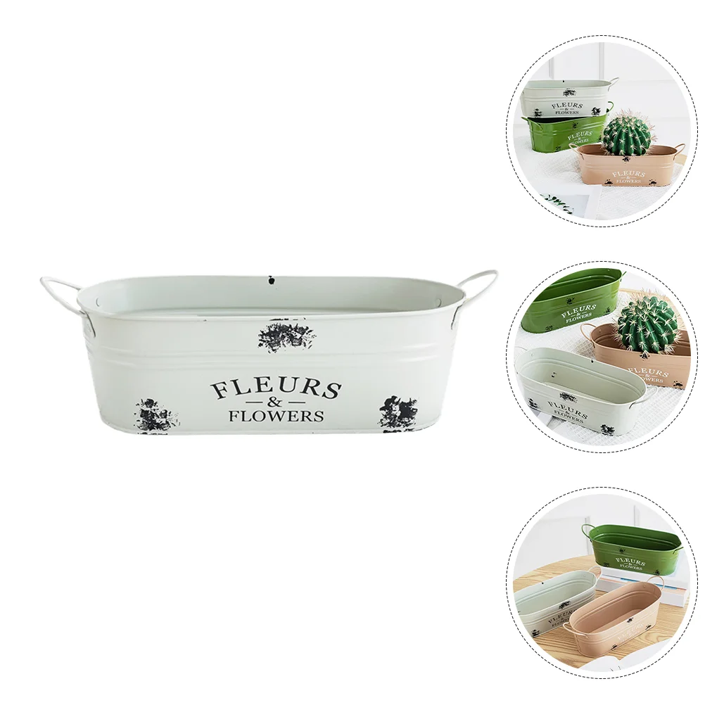 

Succulent Flower Pot Retro Iron Flowerpot Oval Shape Flower Bucket Planting Flower Pot