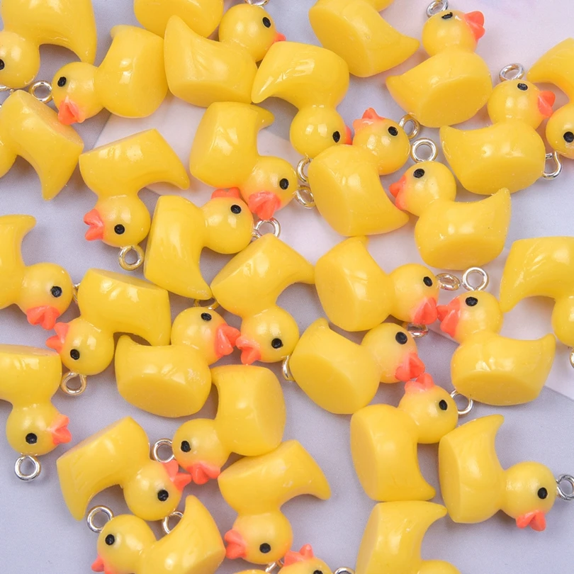 Resin Charms 10/30/50/100pcs/Lot Yellow 3D Duck Resin Charms Cute Animal Pendant For Jewelry Making Diy Earrings Keychain Craft Accessories
