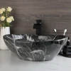 ZAPPO Marbling Rectangle Vessel Sink with Faucet Drain Ceramic Vessel Sinks Oval Bathroom Sink Bowl Above Counter with Mixer Tap 5