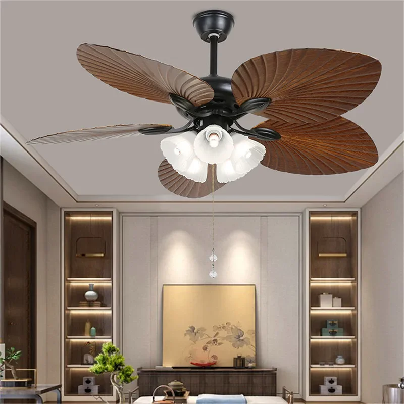 APRIL European Luxury LED Fan Light American Retro Living Room Restaurant Bedroom Ceiling Fan Light Remote Electric