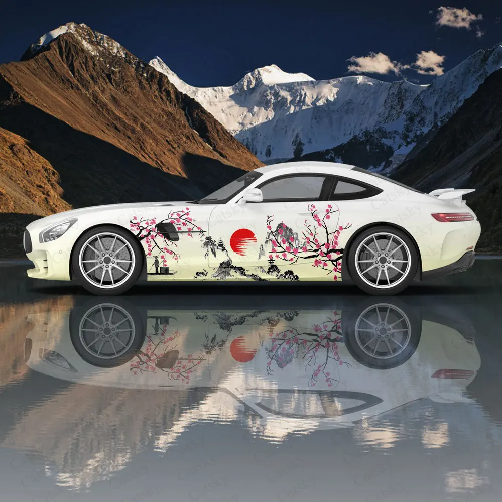 

Виниловая наклейка Itasha на корпус автомобиля, стикер с изображением пейзажа цветущего сливы, боковая наклейка на корпус автомобиля, декоративная наклейка, защитная пленка для автомобиля