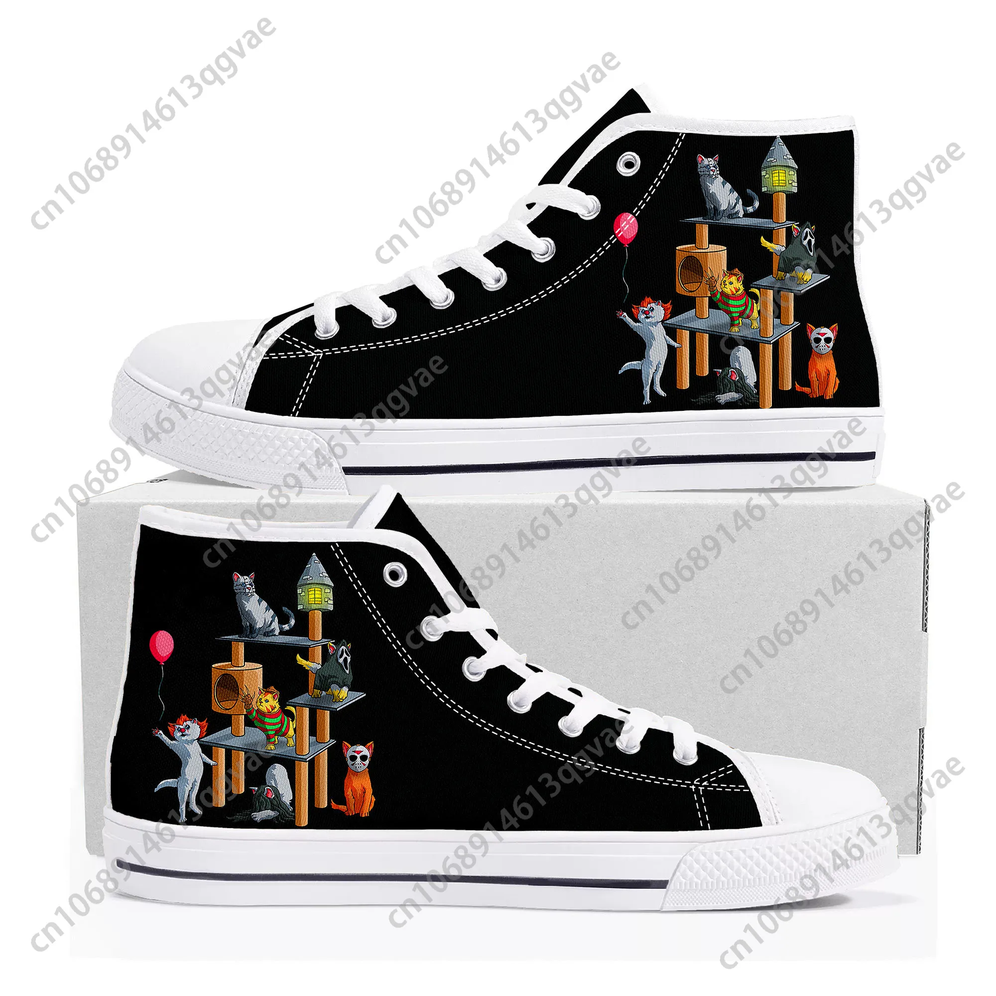 Cat Horror Movies for Cat Lovers High Top High Quality Sneakers Mens Womens Teenager Canvas Sneaker Couple Shoes Custom Shoe