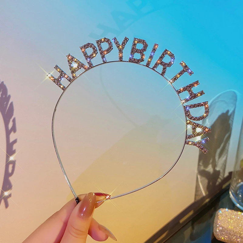 

Rhinestone Happy Birthday Letter Women Birthday Party Headgear Headband Female Letters Happy Birthday Headband Women's Headwear